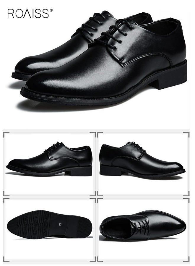 roaiss Men's Pointed Toe Leather Shoes Lace-Up Dress Shoes Formal Style Daily Comfort Breathable Durable for Business Casual Wear and Perfectly Suited for Weddings and Special Occasions Black - Image 3